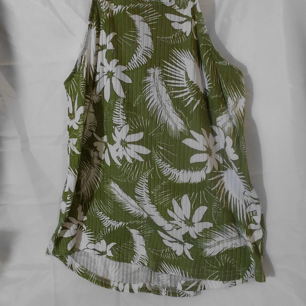 Olive Green Floral Tank Top - Casual Women's Tank